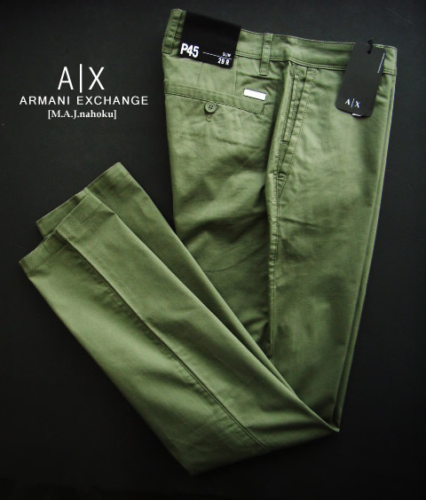 9279新品★アルマーニエクスチェンジ ARMANI EXCHANGE★A|X コットンパンツ3239 P45 SLIM★カーキ★29R★MENS★｜M.A.J.nahoku