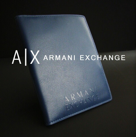 7216新品★アルマーニエクスチェンジ ARMANI EXCHANGE ★牛革パスポート カードケース★青系★MENS★訳有品