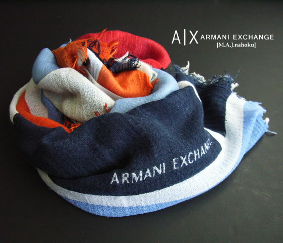 8676新品★アルマーニエクスチェンジ ARMANI EXCHANGE★A|Xロゴ入りストール3103★オレンジ紺系★MENS★メンズ|M.A.J.nahoku