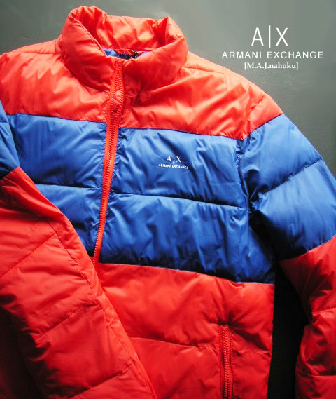 8964新品★アルマーニエクスチェンジ ARMANI EXCHANGE★中綿ナイロンダブルジップジャケット3116★青赤★Ｍ★MENS★