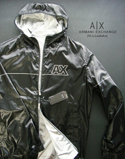 9664新品★アルマーニエクスチェンジ ARMANI EXCHANGE ★リバーシブルロゴダブルジップジャケット3303★黒×銀★ＸＸＬ★MENS★