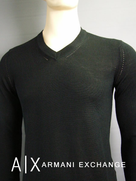 6986-93新品★アルマーニエクスチェンジ ARMANI EXCHANGE ★A|X メリノVネックニット2701★黒★MENS★