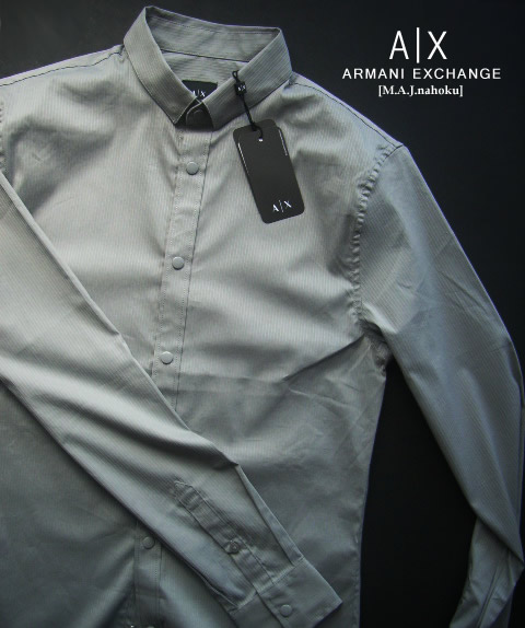 9060新品★アルマーニエクスチェンジ ARMANI EXCHANGE★裾ロゴホックストライプシャツ3206★グレー★ＸS★MENS｜M.A.J.nahoku