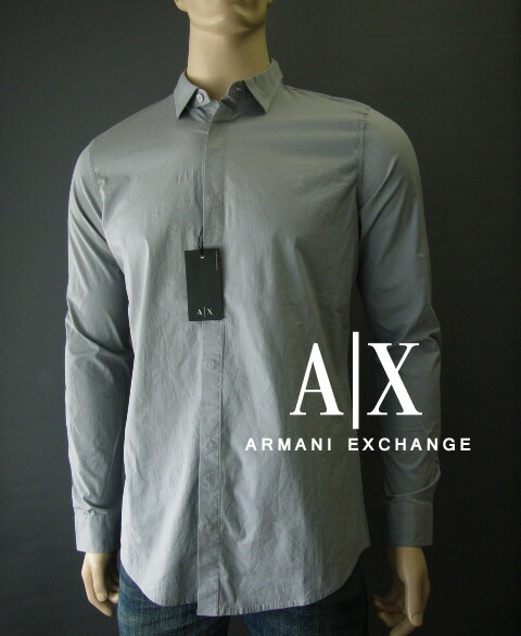 6718-21新品★アルマーニエクスチェンジ ARMANI EXCHANGE ★デザイン裾脇ロゴシャツ2509★ライトグレー★MENS★