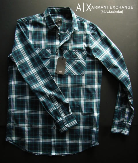 楽天市場 8479 81新品 アルマーニエクスチェンジ Armani Exchange デザインチェックシャツ3007 紺 緑 Mens M A J Nahoku