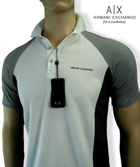 9502-8新品★アルマーニエクスチェンジ ARMANI EXCHANGE★胸裾ロゴタイプスポーツシャツ3126★白系薄墨色★MENS★