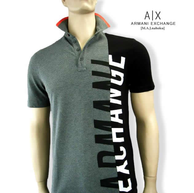 9514-7新品★アルマーニエクスチェンジ ARMANI EXCHANGE★縦ロゴタイプスポーツシャツ3128★薄墨色系黒★MENS★