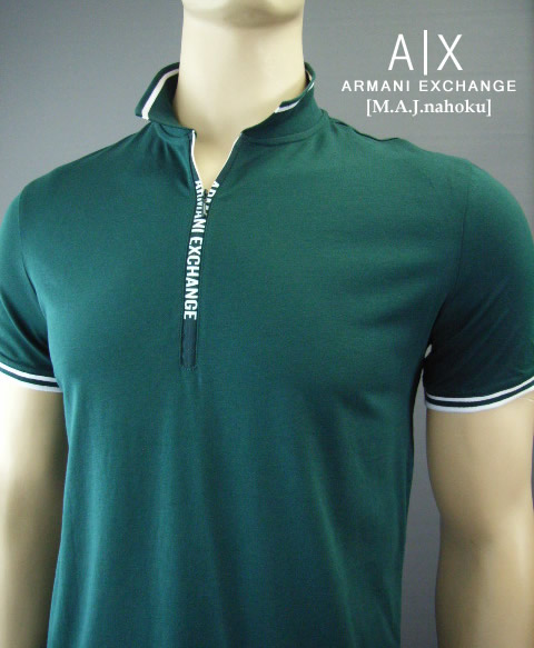 8812-5新品★アルマーニエクスチェンジ ARMANI EXCHANGE ★ロゴジップポロシャツ3029★緑★MENS★