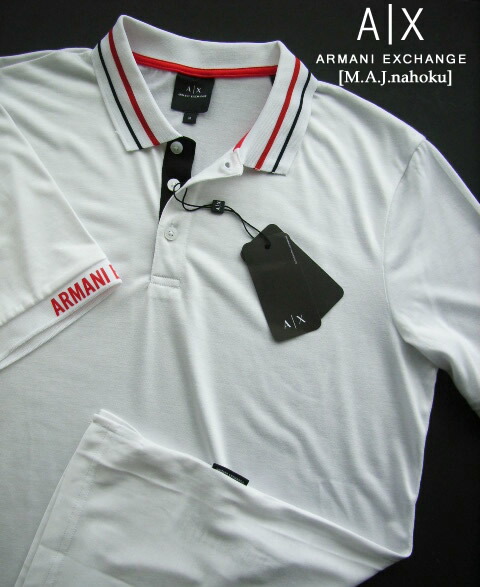8808新品★アルマーニエクスチェンジ ARMANI EXCHANGE★袖ロゴポロカットソー3025★白★MENS★