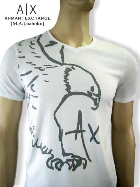 8103-4新品★アルマーニエクスチェンジ ARMANI EXCHANGE ★デザイン鷹ロゴVネックTシャツ2857★白系★MENS★メンズ