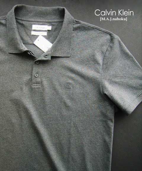 418新品★カルバン クライン　Calvin Klein ★胸ロゴ刺繍ポロカットソー3301★グレー★XL★MENS