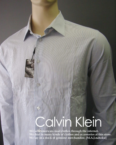 132新品★カルバン クライン Calvin Klein ★ストライプストレッチシャツ★白系★17 36-38★MENS★