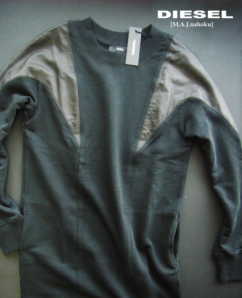 7235新品★ディーゼル　DIESEL ★ロングトレーナーワンピース2931革使用★黒★ＸＸＳ★WOMENS★
