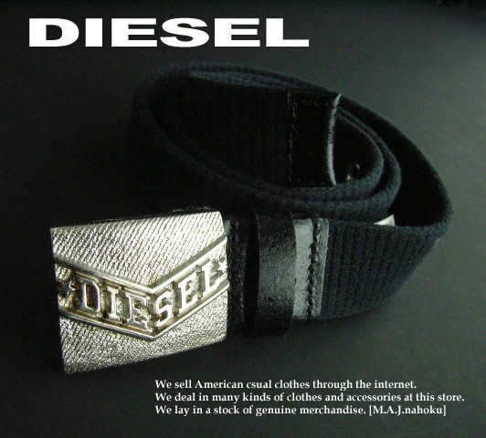 4931-3新品★ディーゼル DIESEL★ヴィンテージロゴバックル布革ベルト★ITALY製★黒★MENS★|M.A.J.nahoku