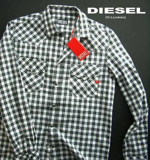 8841-5新品★ディーゼル DIESEL★ウエスタンホックチェックシャツK308★黒系★MENS★