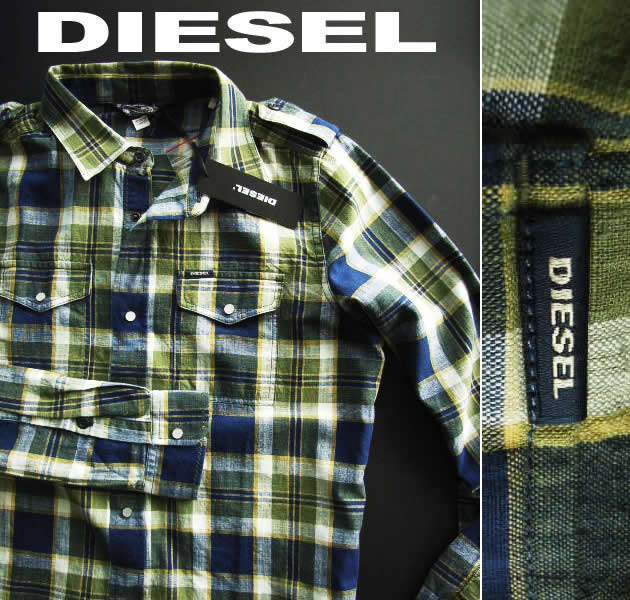 楽天市場 6761 75新品 ディーゼル Diesel デザインチェックシャツ2803 紺カーキ Mens M A J Nahoku
