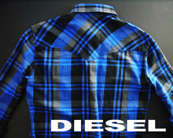 楽天市場 6779 新品 ディーゼル Diesel デザインチェックシャツ2805 青黒 Mens M A J Nahoku