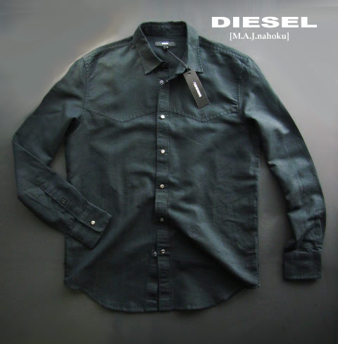 楽天市場 7304 7新品 ディーゼル Diesel 麻リネンシャツ3010 黒 Mens M A J Nahoku