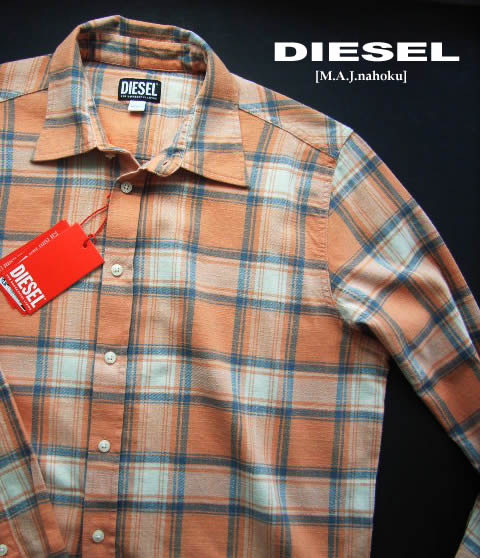 8967-9新品★ディーゼル　DIESEL ★ヴィンテージチェックシャツ3401★オレンジ系紺★MENS★大きいサイズ