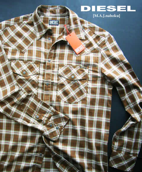 9018新品★ディーゼル　DIESEL ★ウエスタン胸ロゴチェックシャツK328★茶系★MENS★ 14,413円