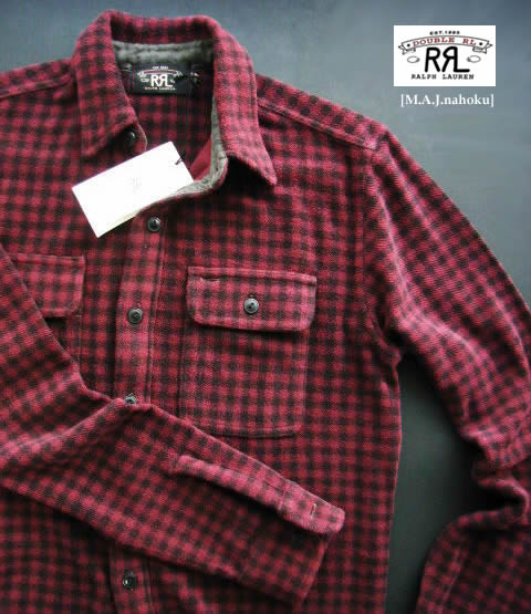 【roots】【新品】RRL ダブルアールエル ネルシャツ L 赤ｘ黒 RRL ダブルアールエル 復刻 オンブレ チェック シャツ レッド系