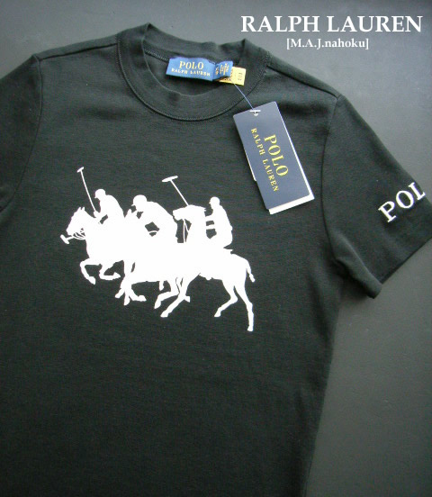 1986新品★ラルフローレン RALPH LAUREN★デザイン袖刺繍ロゴTシャツK231★黒★ＸＳ★WOMENS★｜M.A.J.nahoku