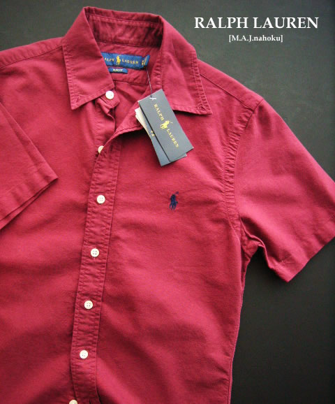 1631-4新品★ラルフローレン RALPH LAUREN ★胸ロゴワンポイント半袖シャツJ138★エンジ★MENS★