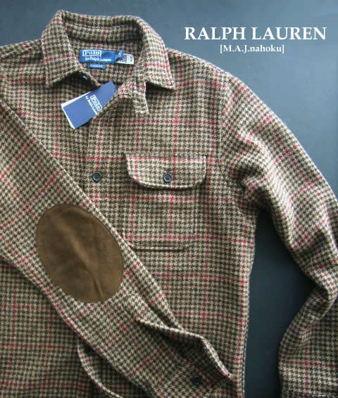 2174新品★ラルフローレン RALPH LAUREN★肘宛付千鳥格子デザインウールシャツK321★茶系★S★MENS★|M.A.J.nahoku