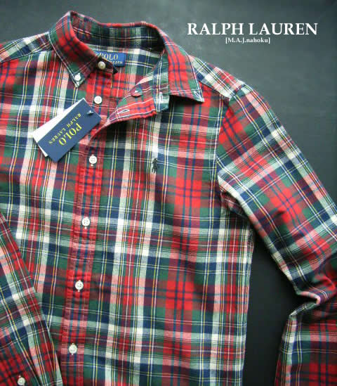 2235新品★ラルフローレン RALPH LAUREN★胸ロゴチェックシャツJ459★紺赤緑★XS相当★MENS★|M.A.J.nahoku