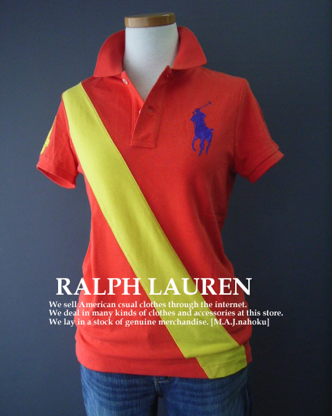 1262-3新品★ラルフローレン RALPH LAUREN★BIG胸ロゴポロシャツ★オレンジ系★WOMENS★|M.A.J.nahoku
