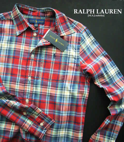 2277新品★ラルフローレン RALPH LAUREN★胸ロゴチェックシャツ3425★赤系★MENS:XS相当｜M.A.J.nahoku