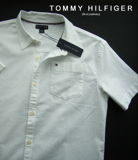 667新品★TOMMY HILFIGER トミーヒルフィガー ★胸ロゴ半袖シャツ3401★白★MENS：XS/S相当