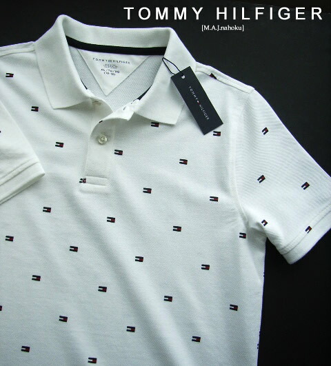 673新品★TOMMY HILFIGER トミーヒルフィガー★ロゴロゴポロシャツ3403★白★MENS:XS/S相当|M.A.J.nahoku