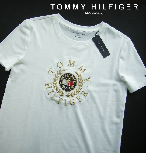 692-3新品★TOMMY HILFIGER トミーヒルフィガー ★デザイン刺繍ロゴTシャツ3408★白★WOMENS