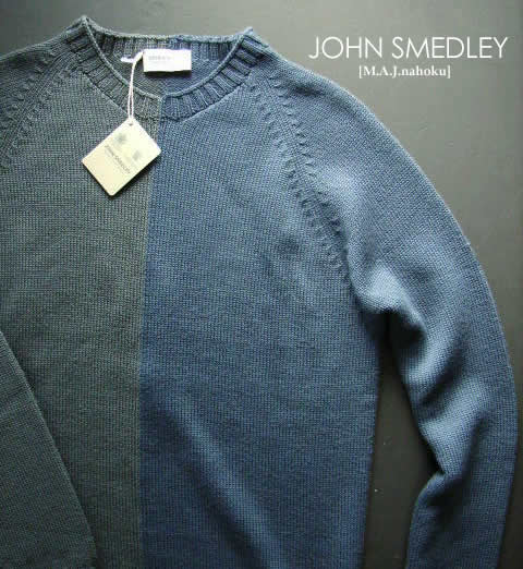 1050新品★JOHN SMEDLEY ジョンスメドレー ★デザインアシンメトリーニット3401★紺グレー★Ｍ★MENS★