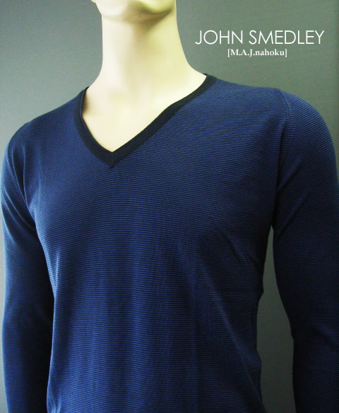 774新品★JOHN SMEDLEY ジョンスメドレー★長袖ボーダーＶネックニット★紺系★Ｓ★MENS★｜M.A.J.nahoku