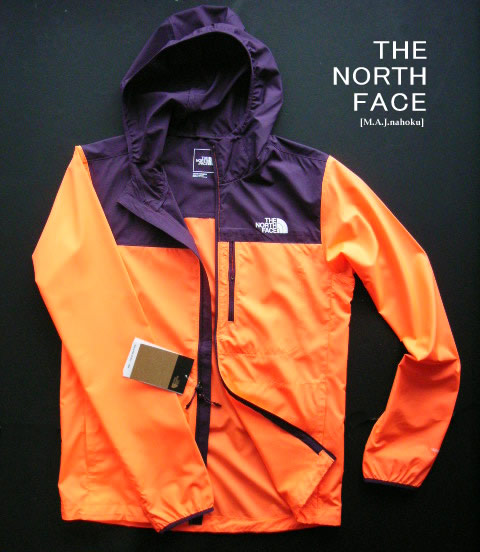 8930新品★ザ 北の方 人間の顔 THE NORTH FACE★胸ロゴマウンテンジャケット3404★M HIGHER RUN  WIND JKT★紫×螢光オレンジ色★Ｓ★MENS