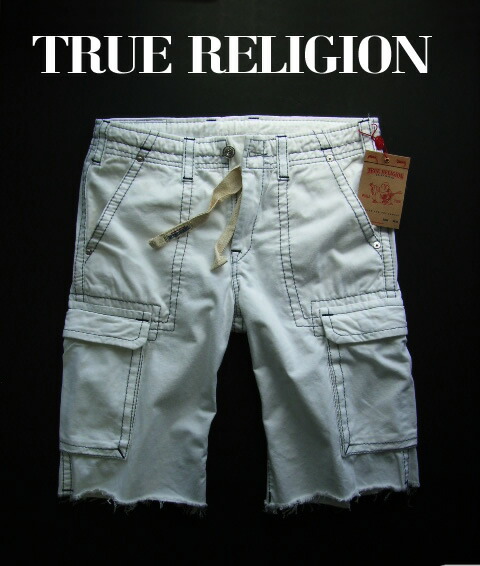 【美品】TRUE RELIGION ステッチデザイン ワイドカーゴパンツ ジーンズ 「Labordi / ラボード」リアルツリー ミリタリーワイド