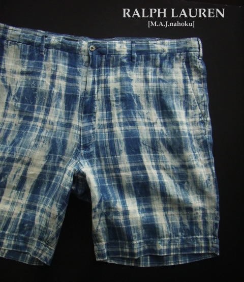 3784新品★ラルフローレン RALPH LAUREN ★麻リネン100染チェック短パン3107★紺系★44B★MENS★大きいサイズ