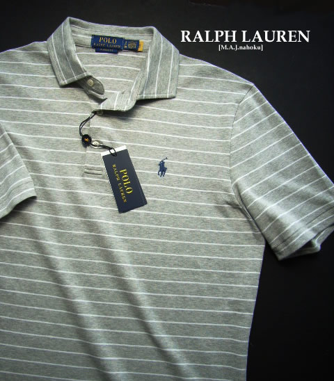 4034-5新品★ラルフローレン RALPH LAUREN ★胸ロゴボーダーポロカットソー3431★ライトグレー★MENS