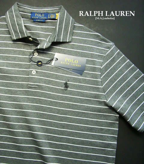 4036-7新品★ラルフローレン RALPH LAUREN ★胸ロゴボーダーポロカットソー3432★グレー白★MENS