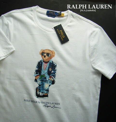 4093新品★ラルフローレン RALPH LAUREN★POLOベア黒眼鏡ティーシャツ3439★白★Ｌ★MENS