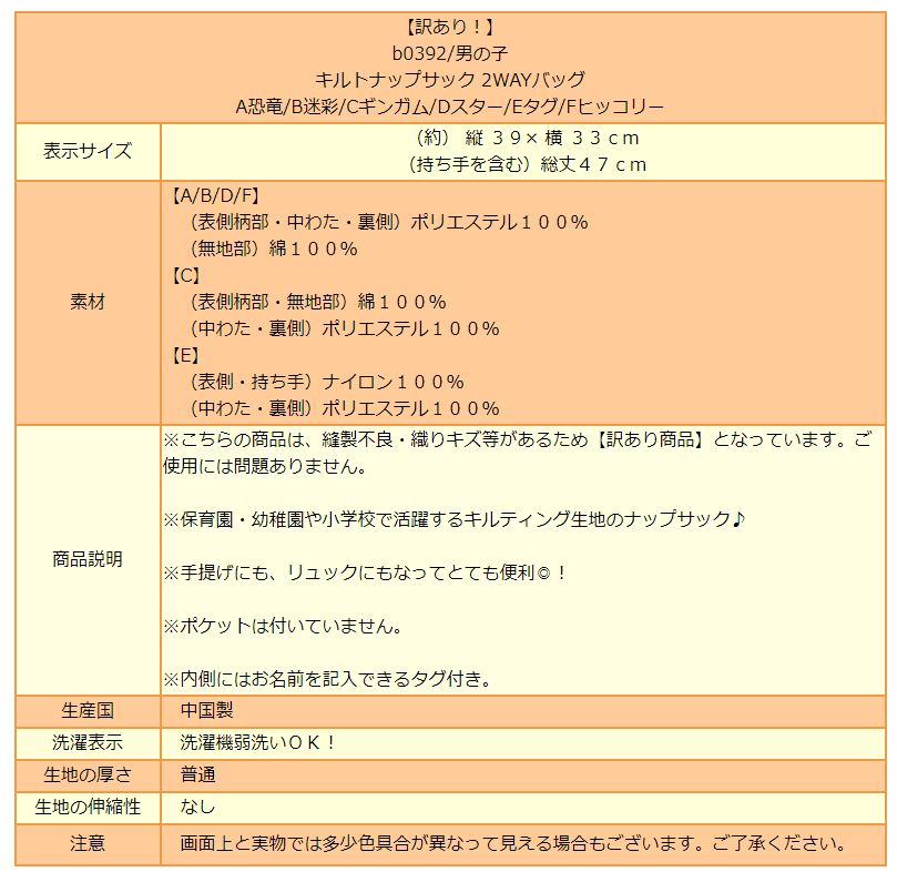 日本正規代理店品 訳あり 男の子 切替柄019 キルトナップサック 2WAYバッグ A恐竜 B迷彩 Cギンガム Dスター Eタグ Fヒッコリー  b0392 子供 キッズ ジュニア キルト ナップサック 2WAY キルティング ナップザック 鞄 カバン バッグ バック 新学期準備 入園 入学  ra-k cmdb.md