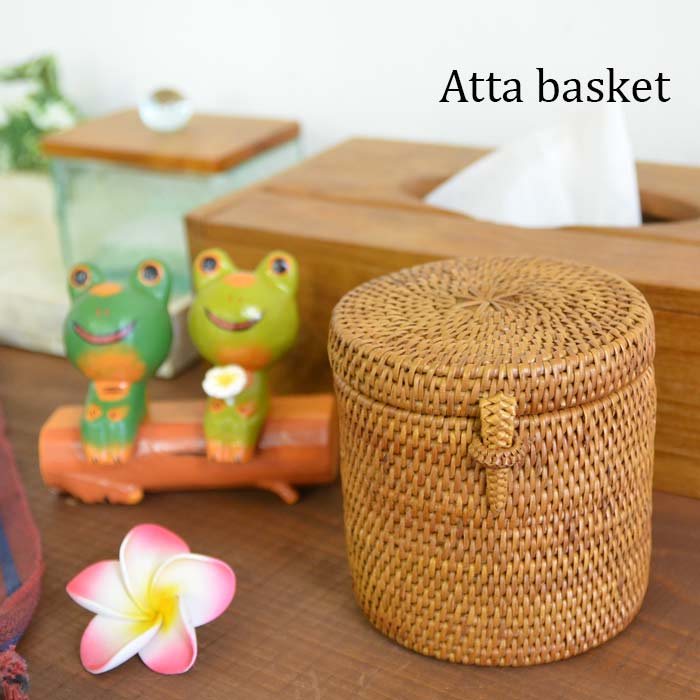 楽天市場】バリ雑貨 アタ カゴ 綿棒入れ バスケット 収納 円筒型 蓋