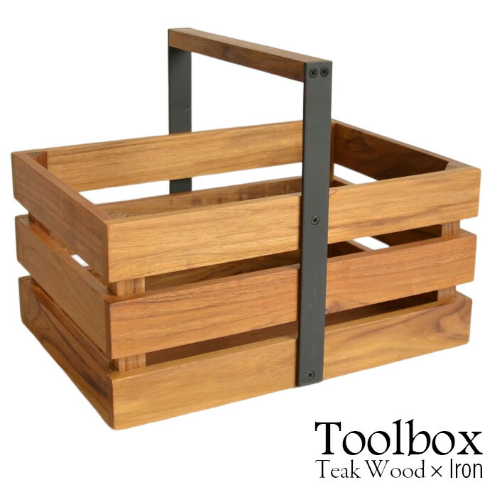 ツールボックス Tool Box《W35cm》 チークウッド アイアン 木 ウッド 木製 天然木 木目 長方形 収納 小物入れ プランターボックス テーブルウェア キッチン用品 インテリア ナチュラル シンプル おしゃれ かわいい かっこいい 手作り JFW-0057