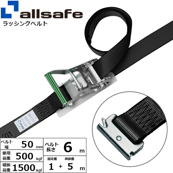 ステンレス製ラッシングベルト しぼり 幅50mm 長さ1+7m 青 allsafe オールセーフ ベルト荷締機