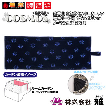 ルームカーテン 標準ルーフ(1200&times;1000mm) ノーマル(裏地付) コスモス ネイビー ルームカーテン 標準ルーフ 裏地 遮光 コスモス｜まんてんツール