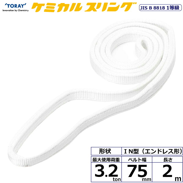 ケミカルスリング C1N エンドレス形 3.2ton 幅75mm 長さ2m シライスリングベルト ポリプロピレンスリング
