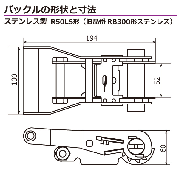 未使用品 ベルタイト ステンレス製ラチェットバックル 両端アイ 幅50mm 長さ1m 5m ラッシングベルト シボリ縫製 荷締めベルト fucoa.cl