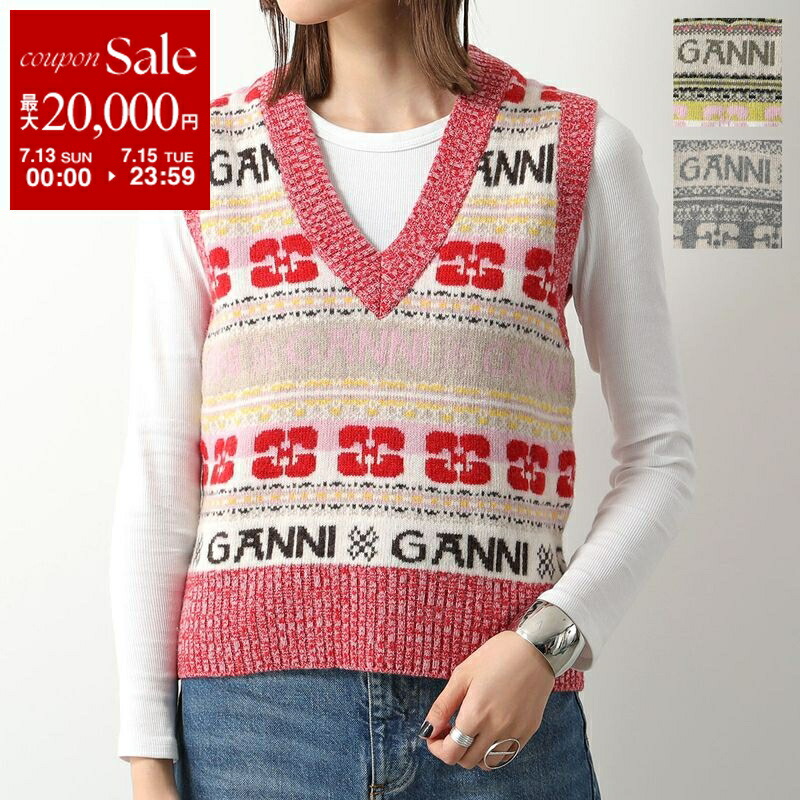 GANNI ニットベスト オリーブグリーン ストライプ柄 Vネック 360706012_7.jpg